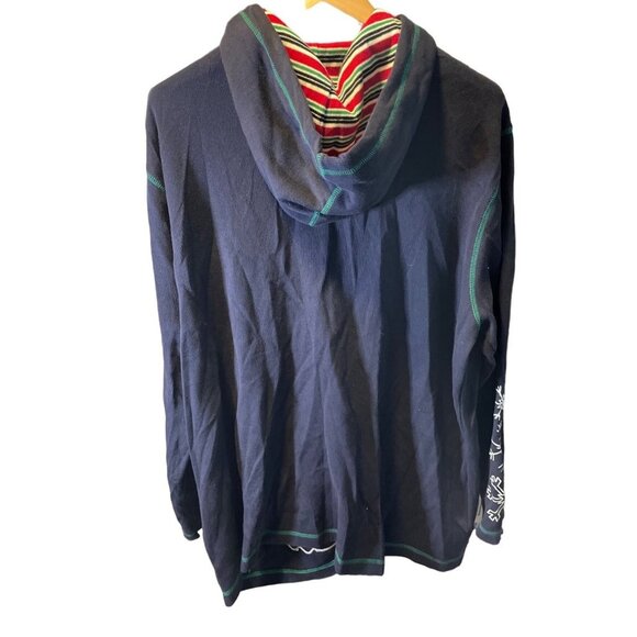 Karen Scott Navy Blue Hooded Winter Holiday Decorated Full Zip Jacket Sz 2X - Picture 2 of 6
